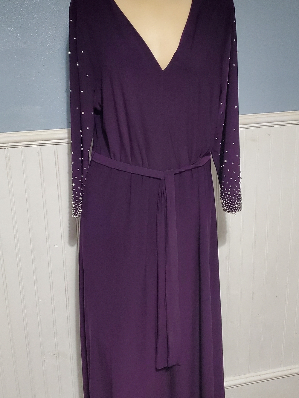 MSK Deep Purple V-Neck Maxi Dress with Embellished Sleeves